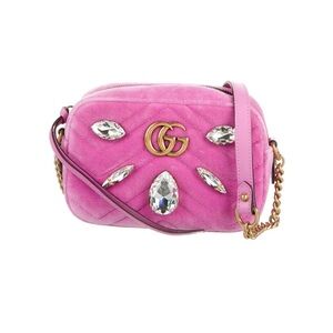 Gucci Pink Velvet Crossbody Bag with Gold Hardware